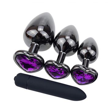 Metal Anal Plug Vibrator Massager With Purple Heart / Adult Crystal Bullet Vibrator Masturbator - EVE's SECRETS